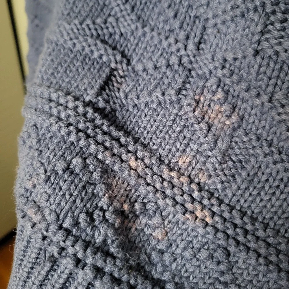 VTG Abercrombie & Fitch Men's Fisherman Chunky Cable Knit Sweater Blue Med *Flaw